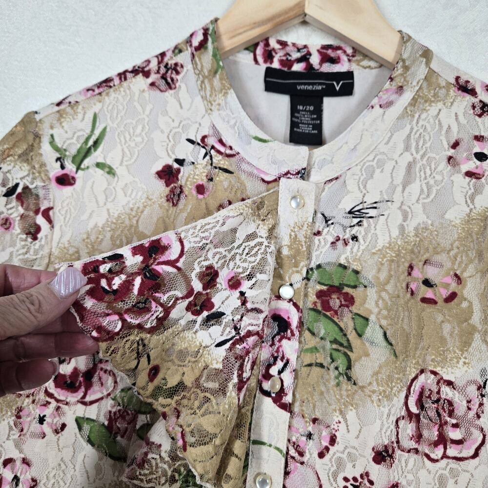 Venezia Lace Top 18/20 Ivory Multi Button Front Flutter Sleeve Fairy Boho - Picture 6 of 16